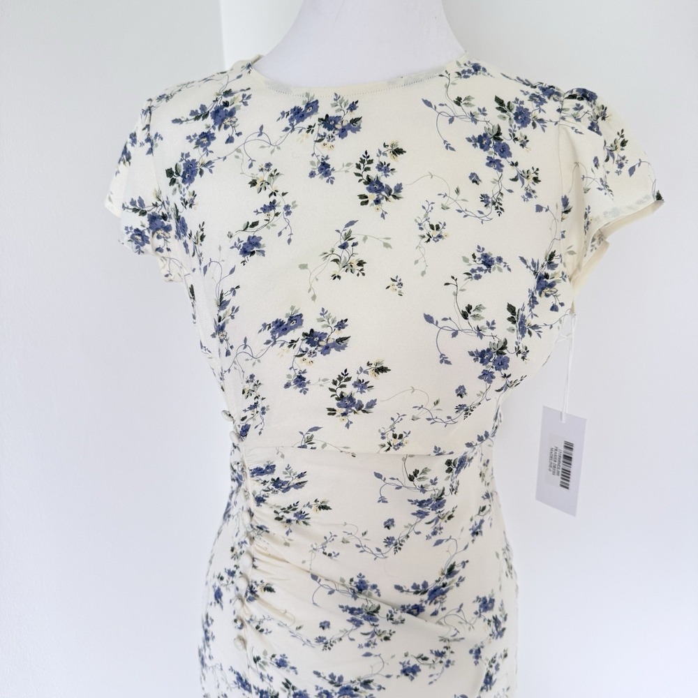 NWT Reformation Frasier Dress Madeline Floral Ruched Side Slit Midi Size 0 NEW - Picture 5 of 14